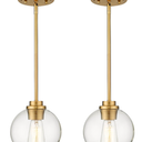 Audickic Brass Pendant Lights Kitchen Island 2 Pack, Farmhouse Gold Pendant Light with Clear Glass Globe Shade, Kitchen Island Lighting for Dining Room Entryway, AD222801P2GDC
