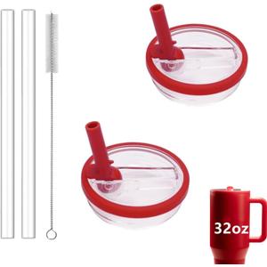 32 oz Tumbler Flip Straw Lid Replacement Fit for HydroJug Traveler,2 Pack Leak Proof Lid,Replacement Spill Proof Reusable Tumbler Cover Compatible with 32oz HydroJug Cup Accessories (Red)