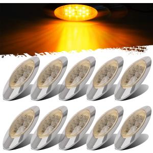 Partsam 10pcs 6.5" LED Marker Lights [DOT Approved], Oval Amber 16 LEDs Clearance Lights with Chrome Bezel, Ultra Thin Panelite Light Replacement for Trucks Peterbilt Kenworth Freightliner