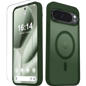 for Google Pixel 10/10 Pro Case, Matte Magnetic Phone Cover [with 1 Screen Protector] [Support for MagSafe] [Shockproof Military Grade Protection] Translucent Frosted Back, Sage Green