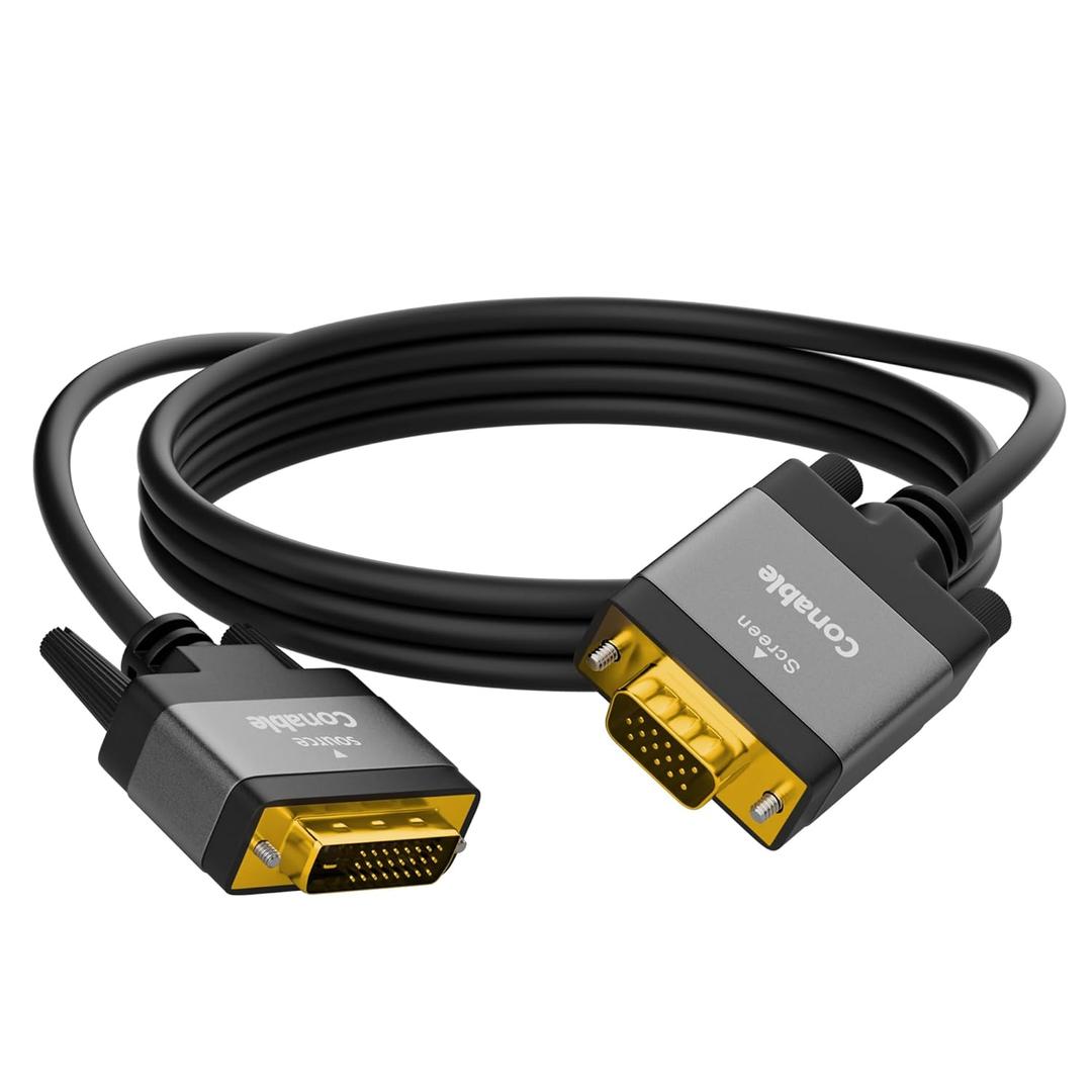 DVI to VGA Cable 25 FT, Uni-Directional DVI-D 24+1 to VGA Cord, Gold-Plated Connectors, 1080P Full HD for HDTV, PC, Host, Laptop, Monitor, Projector, Black Cable