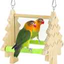 Parakeets Pine Perch Toy Wooden Swing with Acrylic Mirror for Cockatiels, Budgies, Conures, and Small Parrots Bird Cage Accessories for Chewing and Exercise (Tree)