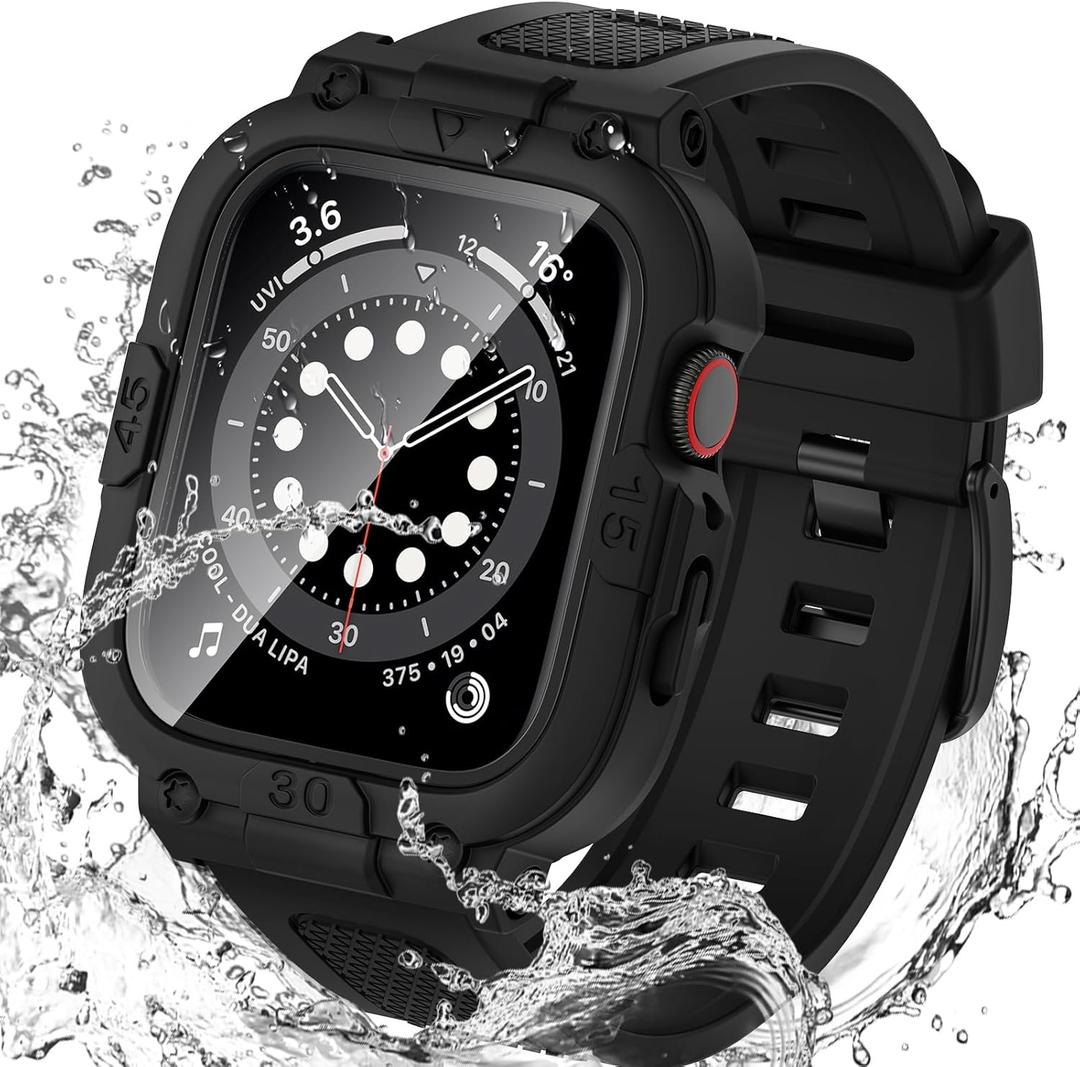 Goton 3 in 1 Waterproof Case with Band for Apple Watch with Built-in Tempered Glass Screen Protector 40mm, 360 Shockproof Bumper Face Cover with Band for Apple Watch SE 3/SE 2/SE, Series 6/5/4, 40mm