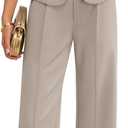 ZESICA Women's Summer Two Pieces Suits Set 2026 Short Sleeve Blazer Wide Leg Pants Business Casual Outfits Sets (Beige, M)