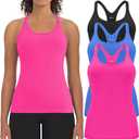 3 Pack Workout Tank Tops for Women with Built in Bra Ribbed Seamless Racerback Athletic Running Gym Yoga Tops (M)