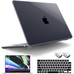 Tuiklol for 2025 2024 2023 MacBook Air 15 inch Case M4 / M3 / M2 Clip, Model A3241 A3114 A2941 Hard Shell Case with Keyboard Cover & Screen Protectorfor MacBook Air 15.3'' Cover,Clear Black