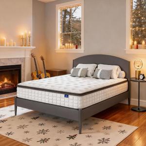 Vesgantti Queen Mattresses, 10 Inch Hybrid Pillow Top Queen Size Mattress in a Box, Memory Foam Pocket Coils Innerspring Mattresses, Fiberglass Free, Pressure Relief, Medium Firm Plush Feel