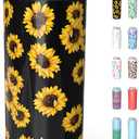 TILUCK Skinny Can Cooler for Slim Beer & Hard Seltzer, Stainless Steel, Doucle-Walled Stainless Steel Insulated Slim Cans, Standard 12 oz (Sunflower)