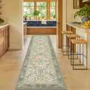 Vintage Runner Rugs for Hallways - Sage Green 2'6"x10' Wide Kitchen Runners, 10 ft Long Entryway Rug, Botanical Pattern with Flowers and Leaves, Washable Non Slip Low Pile