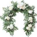 Floroom 6ft Artificial Eucalyptus Garland with Flowers Fake Greenery Faux Floral Vine Garland for Table Decor Wedding Centerpieces Bridal Shower Party Decorations, Ivory White