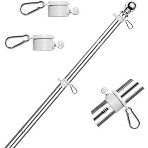 HOOSUN 6 FT Flag Pole Sectional Kit with Rotating Rings and Flag Pole Clips,Stainless Steel Adjustable Pole for Commercial or Residential, Silver Ball Top, Easy to Assemble and Storage