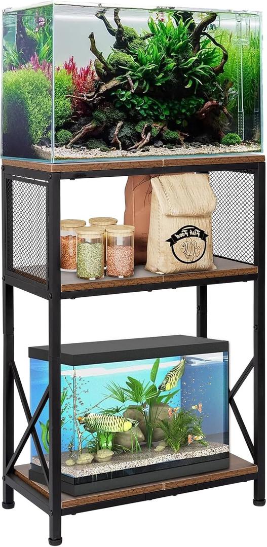 Aquarium Stand, 10 Gallon Fish Tank Stand with Storage, 3 Tier Metal Frame Cabinet Suitable for Fish Tank, Turtle Tank, Rustic Brown (10 Gallon) Aquarium Stand, 10 Gallon Fish Tank Stand with Storage, 3 Tier Metal Frame Cabinet Suitable for Fish Tank, Turtle Tank, Rustic Brown (10 Gallon)