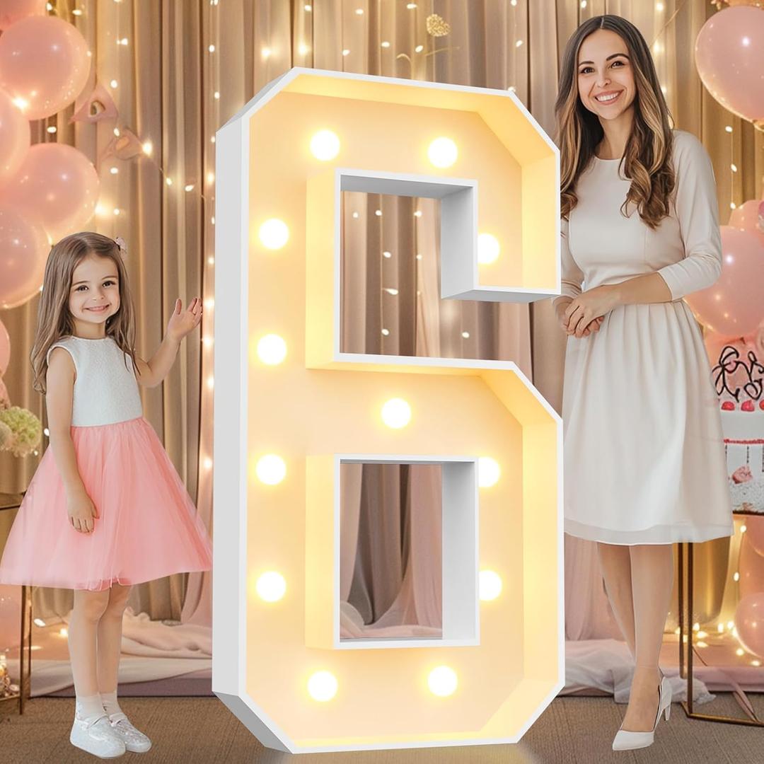 Pooqla 4FT Light Up Numbers, Marquee Numbers 6 for Sweet 16th Birthday Decorations, Giant Mosaic Number 6 for 2026 Graduation Decorations, 6th 60th Birthday Anniversary Party Decor