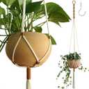 Macrame Plant Hanger Polyester Rope 42 Inch Outdoor Indoor Adjustable Hanging Planter for up to 10 Inch Plant Pot Modern Boho Home Decor (1, Ivory/Burnt Orange)