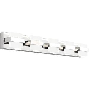 SOLFART 5 Lights Chrome Bathroom Vanity Light Modern LED Bathroom Light Fixtures Over Mirror Vaniy Light 34 inch White Light Dimmable (Chrome-White light Dimmable)
