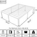 ROIL 14 Inch White Queen Bed Frame with Rounded Corner and Headboard Hole Mattress Retainers 3500LBS Heavy Duty Steel Slats No Box Spring Needed Platform Noise-Free Easy Assembly