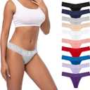 Pack 10 Seamless Lace Thongs for Women Plus Size Breathable Panties Low Rise T-back Stretch Cotton No Show Underwear (M)
