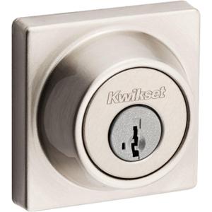 Kwikset 660 Contemporary Deadbolt Deadbolt Lock, Satin Nickel Square Exterior Keyed Front Entry Door, Pick Resistant SmartKey Rekey Security, Single Cylinder Dead Bolt, with Microban Protection