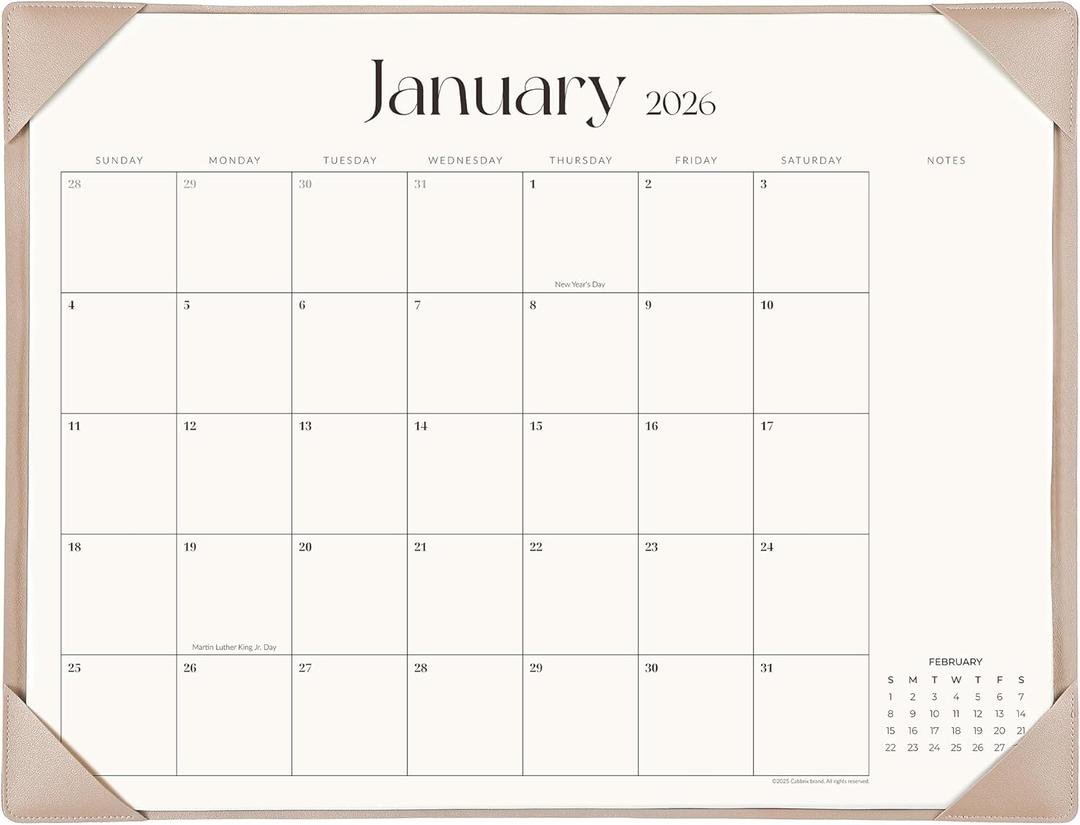 Simplified Desk Calendar 2026 with Desktop Mat, Cabbrix Large Desk Pad Calendar 21" x 16-1/2" Runs From January 2026 to December 2026, Desk Blotter Calendar for Home School and Office (Apricot)