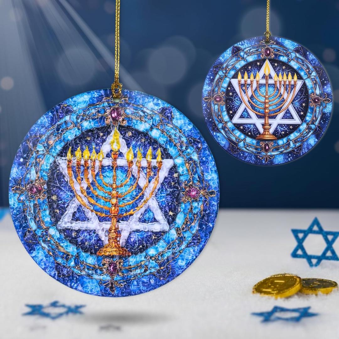 2 x Star of David Hanukkah Decorations Acrylic Ornament  Stained Glass Effect Decor, Menorah Ornament & Jewish Gifts for Tree, Indoor Hanukkah Decor, Thanksgiving Gifts