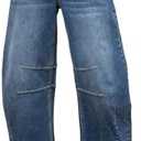 Sidefeel Women's Barrel Jeans Wide Leg Vintage Mid Rise Y2k Baggy Boyfriend Ankle Denim Pants, Size 4, Classic Blue
