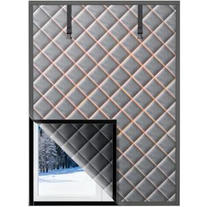 Window Insulation for Winter, 3963 Thermal Window Cover (Fits 3660 Windows ), Dual-Sided Winterizing Curtain for Home & RV, Reusable Draft Stopper with Roll-Up Buckle (Gray)