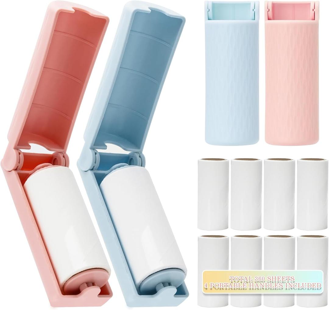 16 Pack Travel Mini Lint Roller with 360 Sheets, Portable Lint Remover with 4 Handles & 12 Refills, Reusable Pet Hair Remover for Clothes with Cover, Easy to Clean for Luggage Use