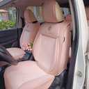 seemehappy Baby Pink Car Seat Covers Full Set - Leather and Ice Silk Breathable Front and Rear Seat Covers for Women Men, Luxury Car Cushions
