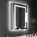 ExBrite 24 x 32 LED Lighted Medicine Cabinet with Mirror, Front & Backlit, Night Light, Clock & Temp Display, Defog, 5X Magnifier, 3-Color Dimmable LED, Surface/Recessed Mount, Hinge On the Right