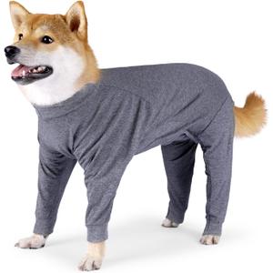 Dog Recovery Suit, Abdominal Wound After Surgery Wear, Prevent Licking Wounds, E-Collar & Cone Alternatives, Long Sleeve Postoperative Shirts Dog Bodysuit Prevent Shedding(2XL, Grey) (XXL, Gray)