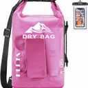 HEETA Dry Bag Waterproof for Women Men, 5L Roll Top Lightweight Dry Storage Bag Backpack with Phone Case for Travel, Swimming, Boating, Kayaking, Camping & Beach, 11 Transparent Colors (Rose Red)