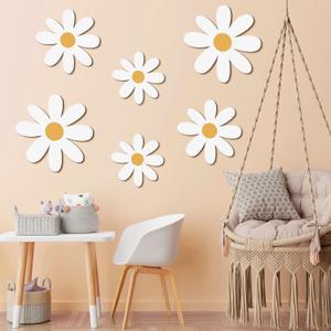 Thyle 6 Pcs Daisy Wall Decor Wooden Daisy Wall Art Flowers Wall Signs Hanging Plaque for Home Nursery Bedroom Farmhouse Bathroom Decorations Housewarming Gifts (White Color)