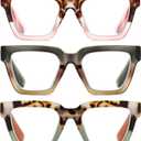 Yogo Vision Blue Light Blocking Reading Glasses for Women Big Square Oversized Computer Readers (3 Pack) (Pink Havana, Green and Brown, Milky Brown and Green)