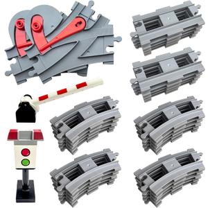 37 Pieces Train Tracks Set - Compatible with All Major Brands, Classic Railway Track with 20 Curved, 10 Straight and 2 Switches, Light Grey Toy Track Accessory for Kids