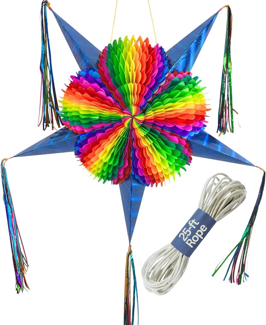 Mexican Pinata Large 32 Foldable Birthday Party Piata with 25-ft Rope Included Handmade in Mexico, Cinco de Mayo Decorations TexMex Fun Stuff