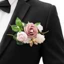 Ling's moment Pocket Boutonniere Single, Boutonniere for Men Groom for Wedding, Prom, Homecoming, Anniversary, Graduation, etc.Dusty Rose Ranunculus, 6" W x 5" H