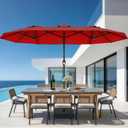 AreShark 15FT Outdoor Patio Umbrella with Crank, Large Rectangular Market Umbrella, Double-Sided Outdoor Umbrellas with Cross Base & Sandbag for Porch, Lawn, Pool, Backyard, Red
