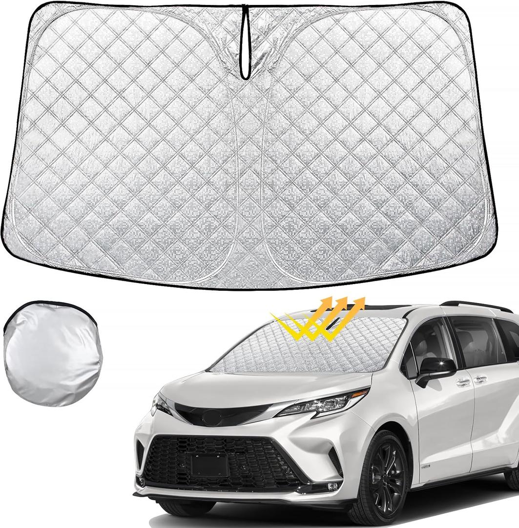 Windshield Sun Shade for Toyota Sienna 2021 2022 2023 2024 2025 Thicken 4-Layer Foldable Front Window Sunshade Cover Sun Visor Protector Block UV Rays