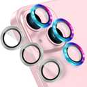 2 x AGVEE 3+3 6 Pack for iPhone 15 6.1" / 15 Plus 6.7" Camera Lens Cover Protector, Metal Ring 9H Tempered HD Glass Camera Cover Protector Film, Silver