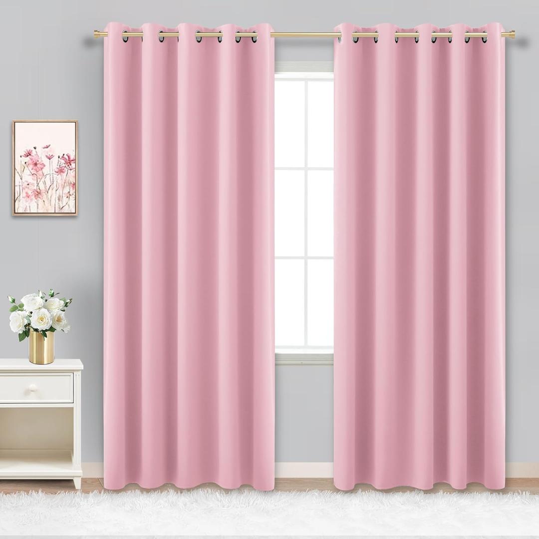 Pink Blackout Curtains 84 Inches Long for Girls Bedroom Decor Set of 2 Panels Grommet Window Light Heat Blocking Darkening Insulated Thermal Black Out Curtains for Living Room Nursery 72x84 Length
