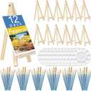 Mini Easels 12 Pack, Small Easels for Painting 24cm/9 Inch, Folding Design, Small Easel with 12 Palettes and 60 Brushes, Suitable for Outdoor Painting Party