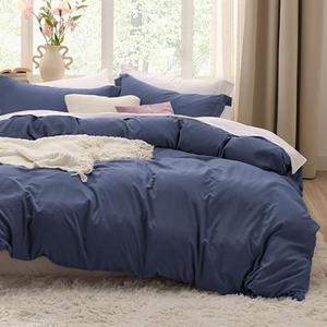 Bedsure Navy Blue Duvet Cover Twin/Twin XL Size - 2 Pieces Prewashed Cotton-Like Polyester Soft Bedding Set, Includes 1 Duvet Cover 68x90 Inches with Zipper Closure & 1 Pillow Sham, No Comforter