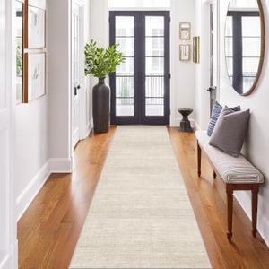 Art&Tuft Hallway Runner Rug - 2x6 Runner Rug No Slip Low-Pile Rugs Runners, Soft Distressed Washable Carpet Runner for Hallways Bedroom Bathroom Kitchen Laundry Living Room, Beige