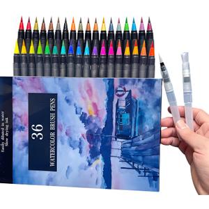 38 Watercolor Pens Set Including 2 Aquapens &36 Unique Colors Watercolor Brush Pens for Drawing, Doodling, Outdoor Sketching, And Professional Artistic Use. Vibrant Color Set for Handicrafts