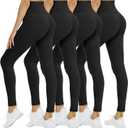 NexiEpoch 4 Pack Leggings for Women - High Waisted Tummy Control Soft Black Capri Yoga Pants with Pockets for Workout (Small-Medium)