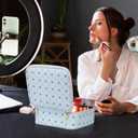 M Y U R E N Travel Makeup Bag,Waterproof Cosmetic Organizer, Adjustable Dividers,Portability Cosmetic Train Case,Makeup organizer,Gift for Women,Girls Gift (Blue+Pink)