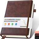 Lined Leather Journal Notebook for Men Women, Hardcover Journals with 256 Numbered Pages, B5 Journaling Notebooks for Writing, 100GSM Thick Ruled Paper for Business Work School 7.6"10", Brown