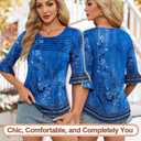 Blingfit Womens Tops 3/4 Length Sleeve Dressy Casual Shirts Bell Sleeve Front Pleated Fasion Trendy Summer Blouses 2026 (Blue, S)