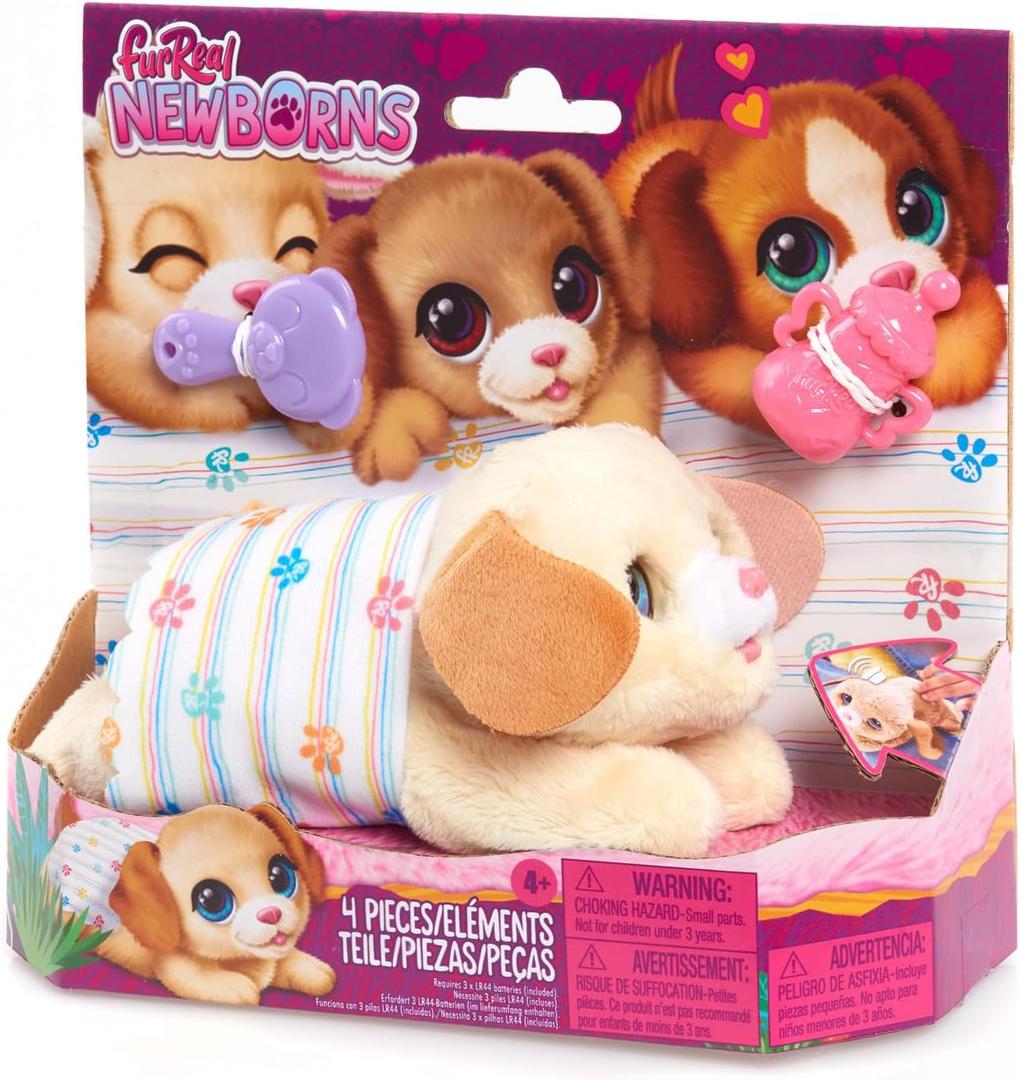 furReal Newborns Puppy Interactive Pet, Small Plush Puppy with Sounds and Motion, Holiday Stocking Stuffers, Gifts, Presents, Kids Toys for Ages 4 Up by Just Play