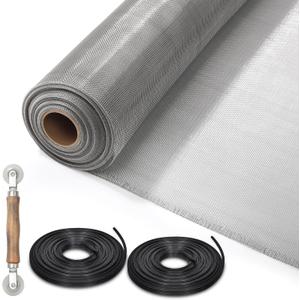 Aluminum Screen Roll with Spline & Rolling Tool Pet-Resistant Durable Aluminum Window Screen, Screen Repair Kit for Rescreening Windows and Doors, 36" x 200"